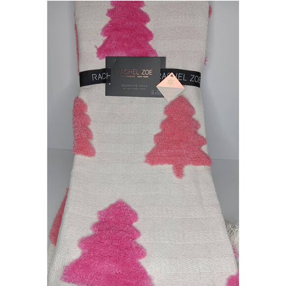 Rachel Zoe Pink Christmas Tree Throw Blanket 50"x 60" - Picture 2 of 7